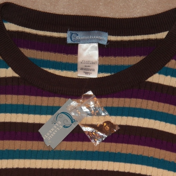 NWT Classic Elements Women's Sweater Knit Top Drawstring Waist Striped Size XL - Picture 7 of 8
